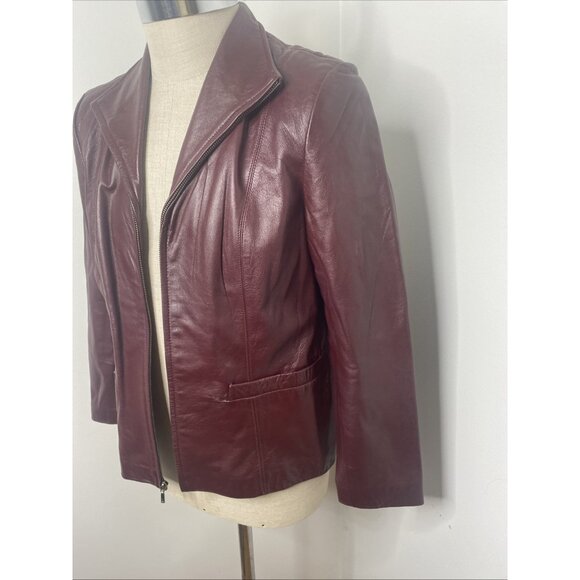 JLC New York Women Leather Coat Size L Buttery Soft Jacket Burgandy Maroon - Picture 4 of 10